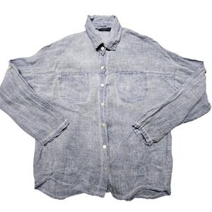 Meo Meli Shirt Mens XL Blue Solid Long Sleeve Button Up Linen Relaxed Casual